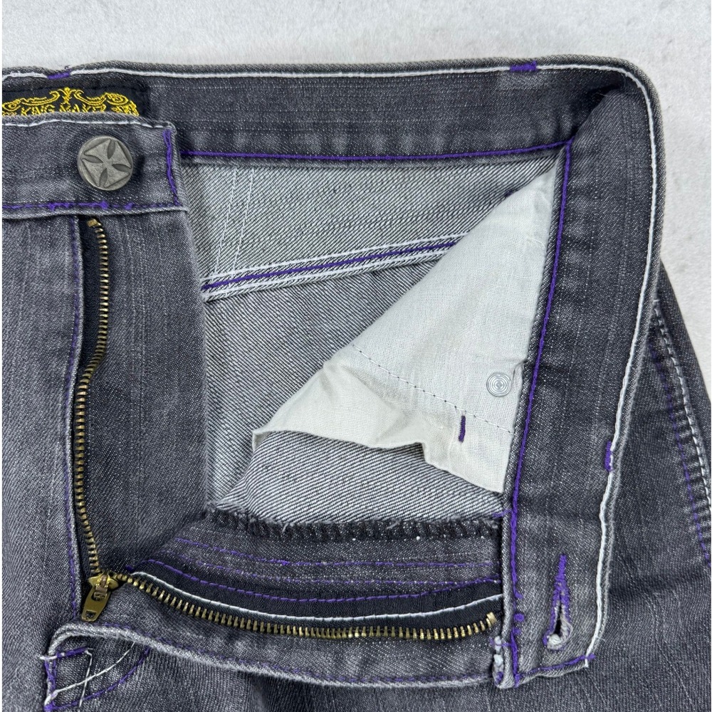 King Maker Mens Straight Leg Jeans Black Faded Purple Contrast Stitch Size 34x28 - Picture 3 of 15